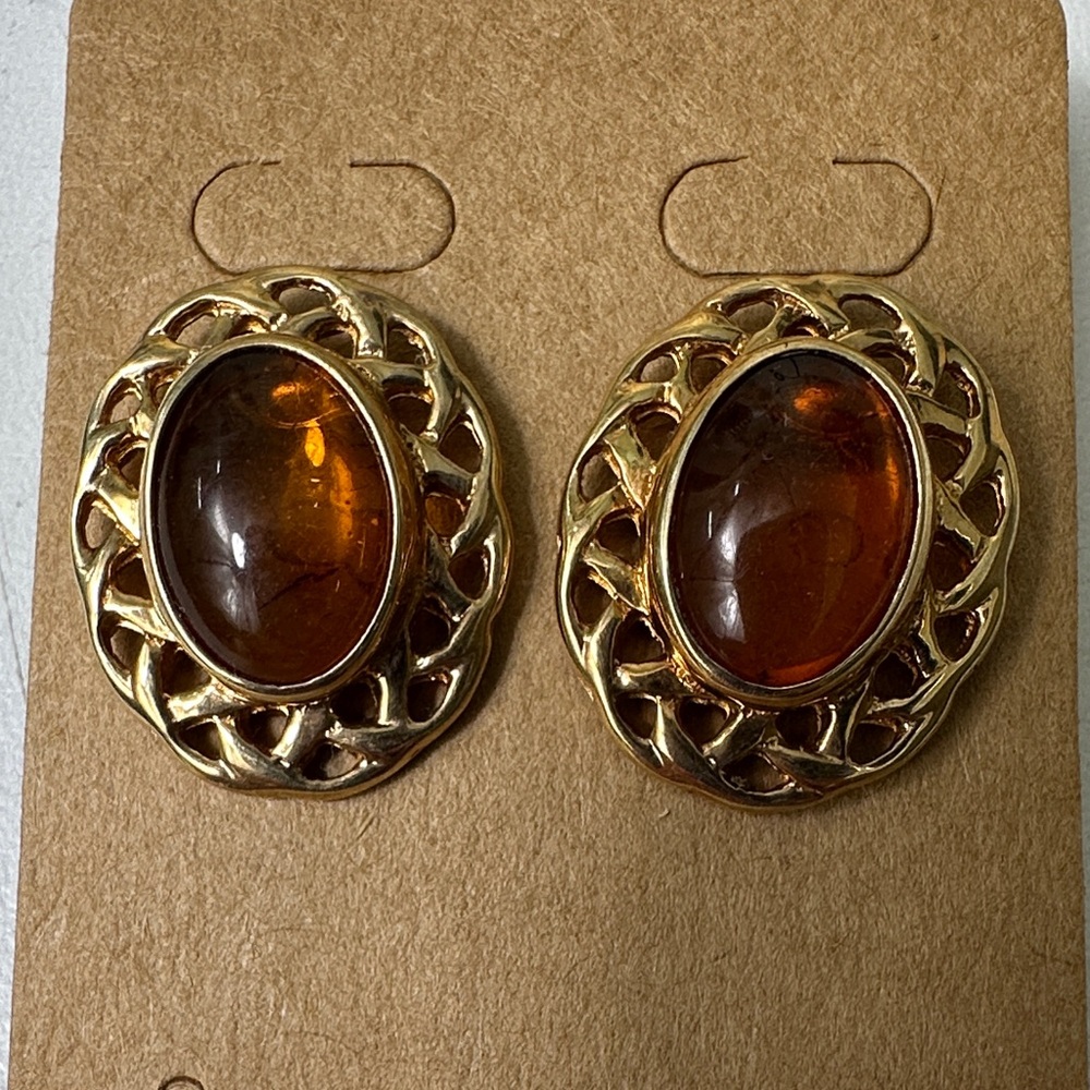Gold-Tone Amber Oval Earrings - Women Jewelry